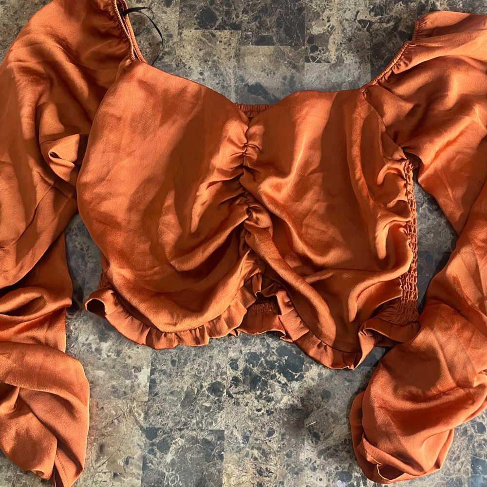 Rust Orange Satin Ruffle Crop Top